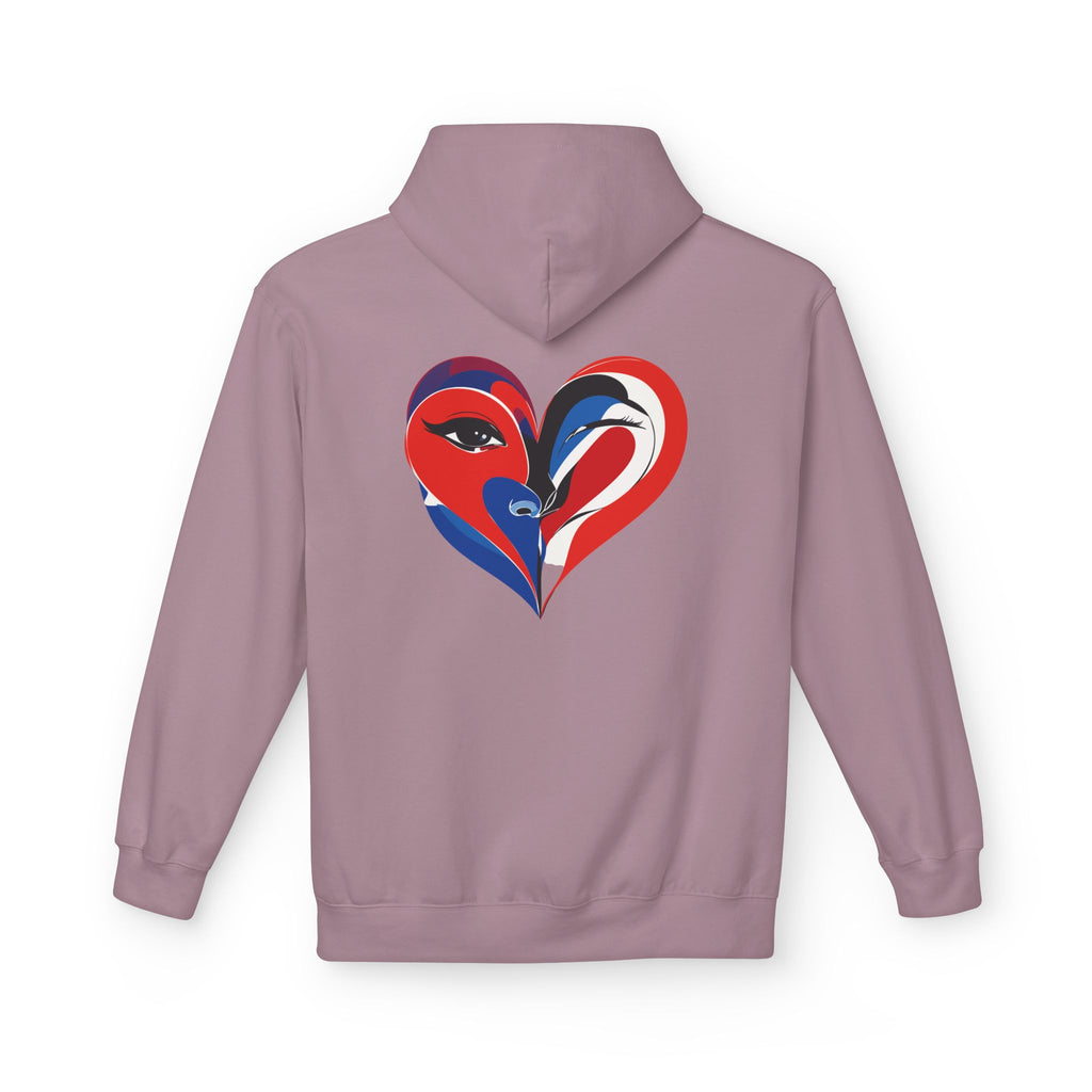 Patriotic Heart Face Hoodie Red White Blue Love Graphic