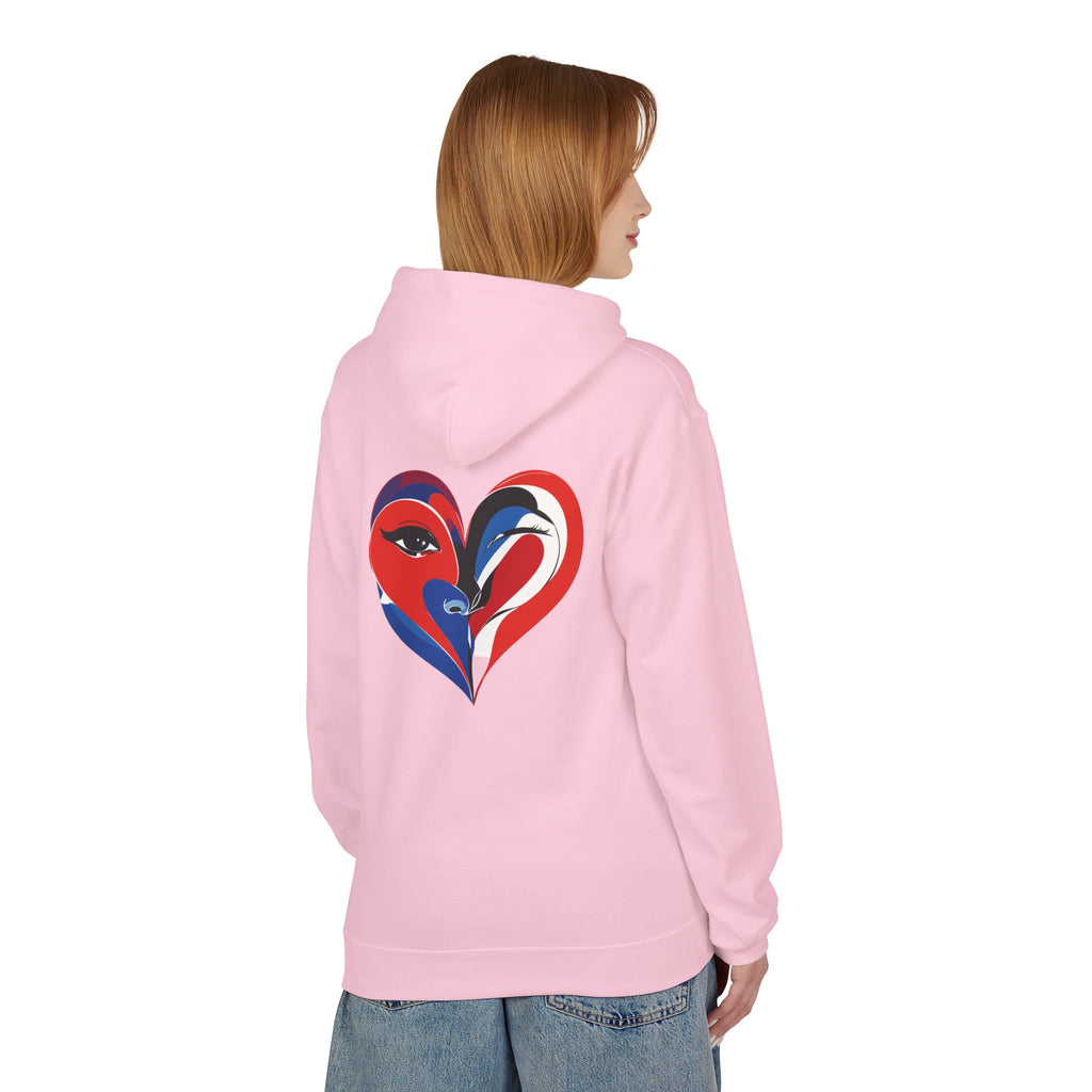 Patriotic Heart Face Hoodie Red White Blue Love Graphic