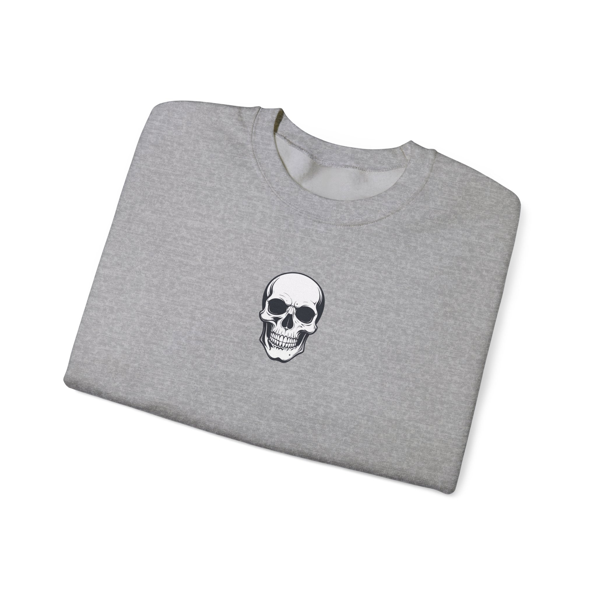 Skull Crewneck Sweatshirt Minimal Front, Large Back Graphic