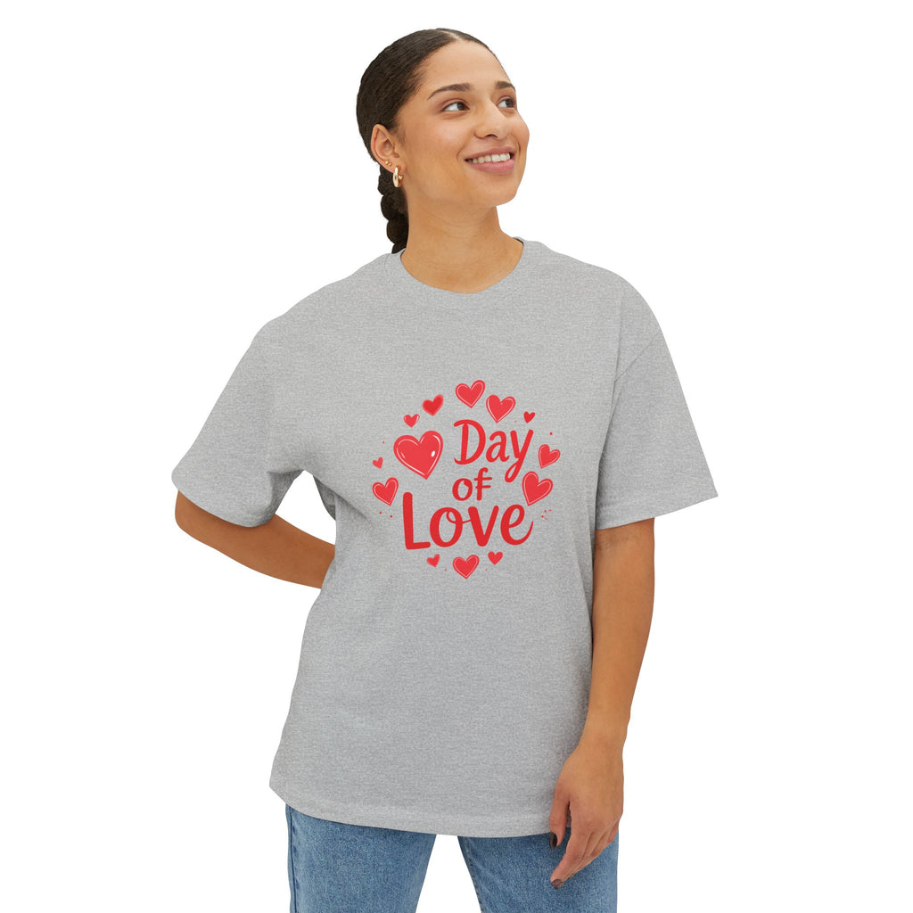 Day of Love Oversized Tee — Valentine’s Heart Graphic T‑Shirt