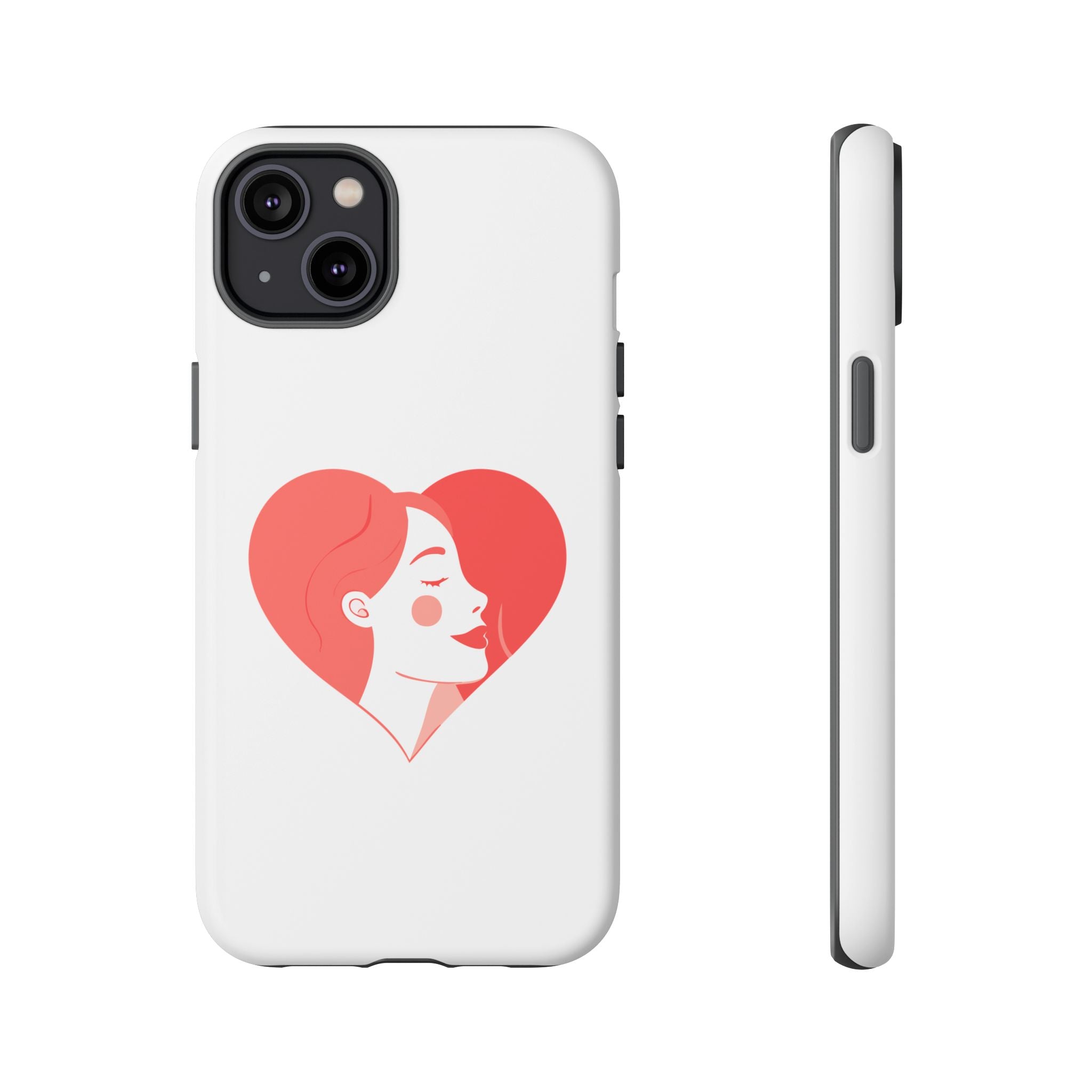 Phone Case — Minimal Heart Portrait Protective Tough Case (Pink Girly Love Design)