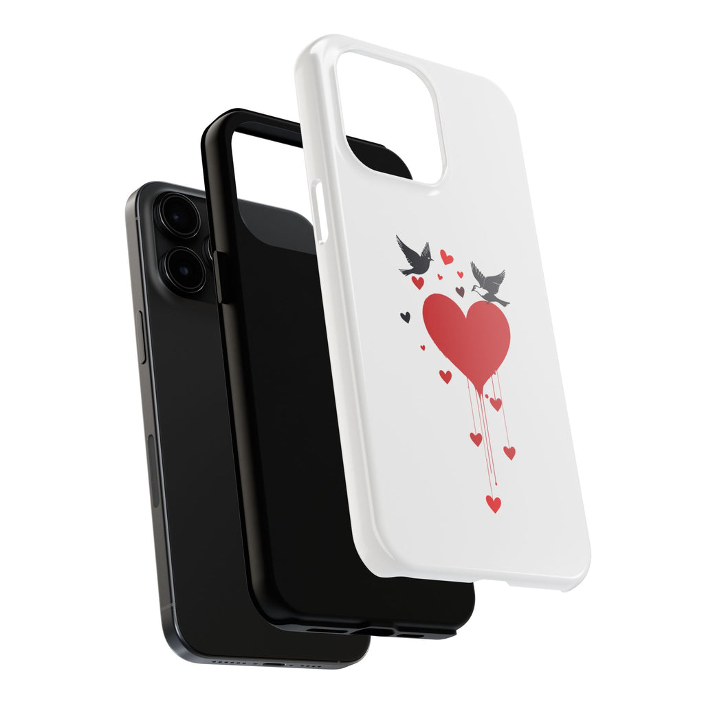 Tough Phone Case Red Dripping Heart with Doves Valentine's Protection