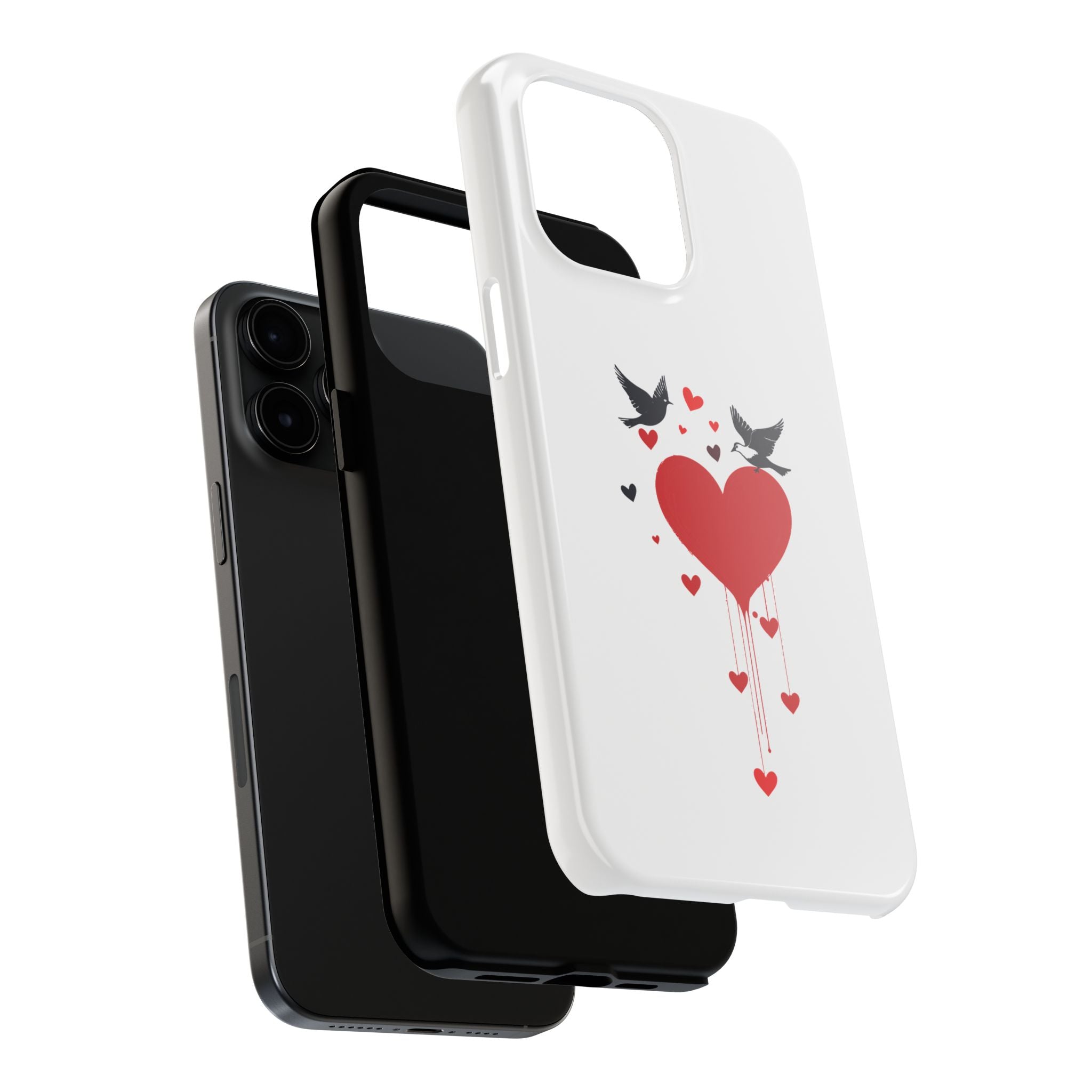 Tough Phone Case Red Dripping Heart with Doves Valentine's Protection