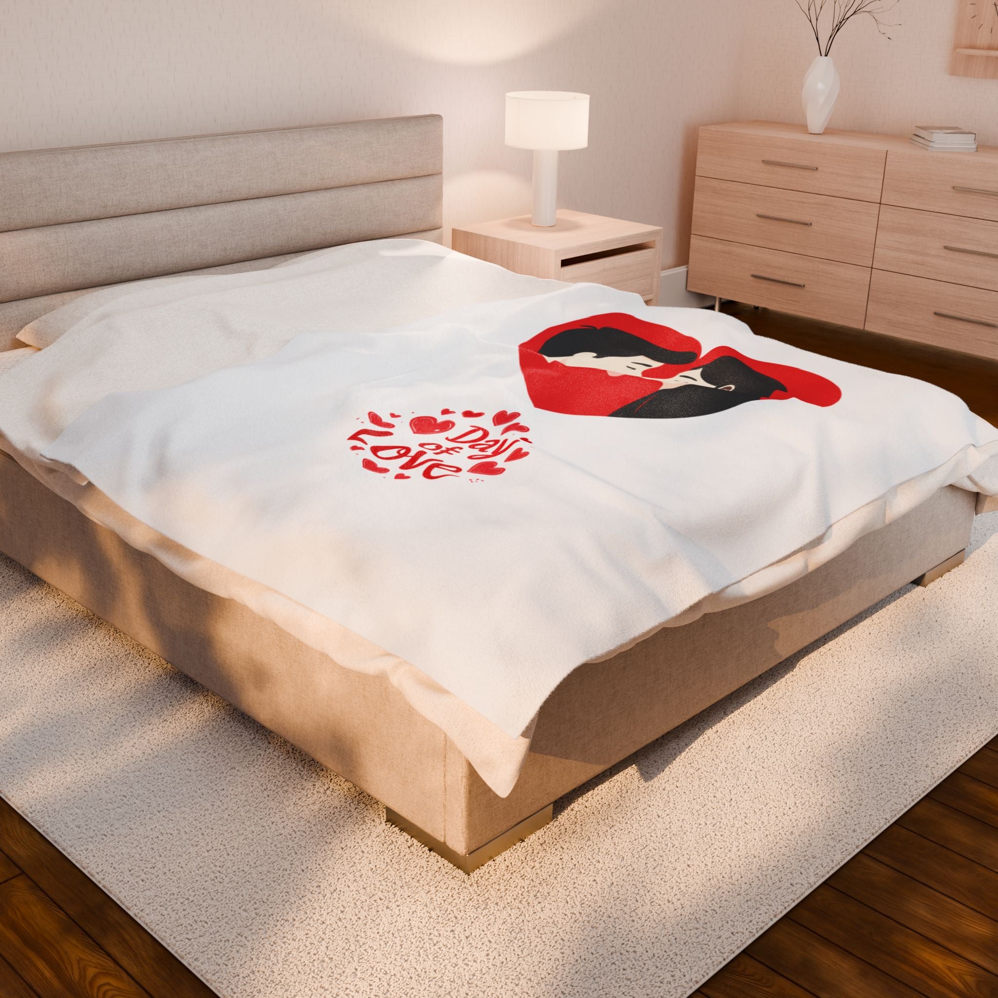 Valentine's Day Plush Blanket — 'Day of Love' Couple Heart Design