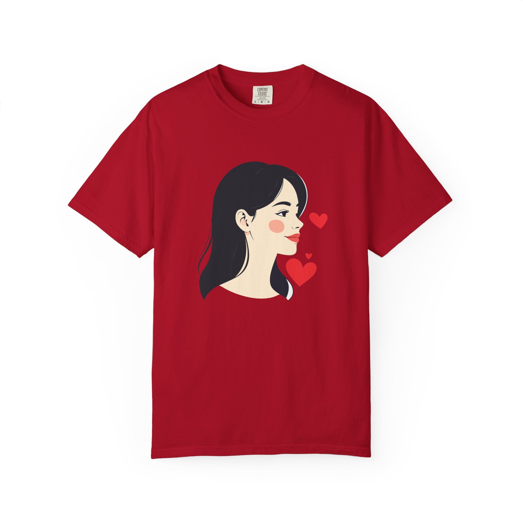 T-Shirt — Minimal Cute Girl Profile with Hearts Graphic