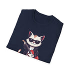 Cat Rocker T-Shirt Cool Sunglasses Cat Playing Guitar Graphic Tee