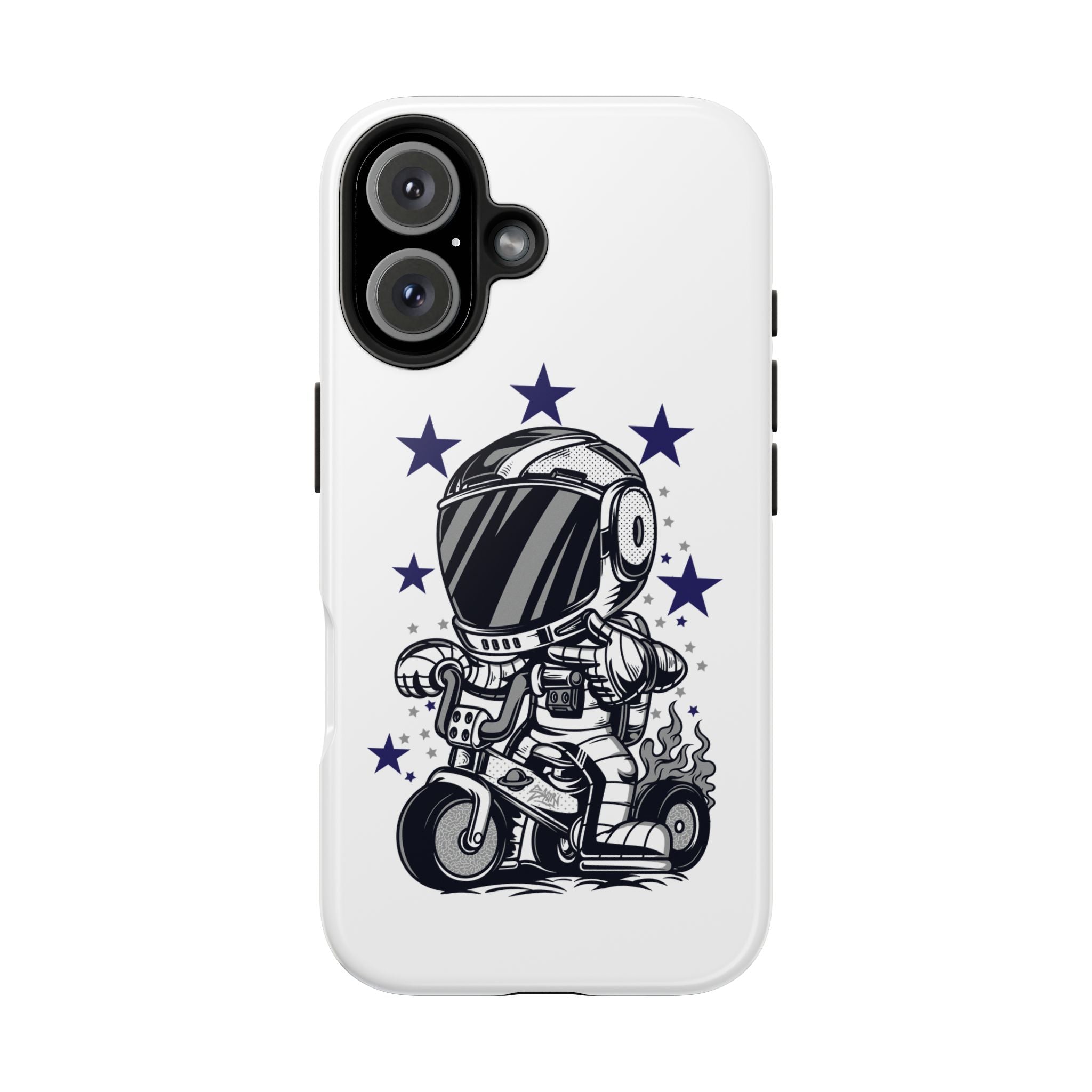 Astronaut Biker Tough Phone Case Retro Space Helmet Rider with Stars