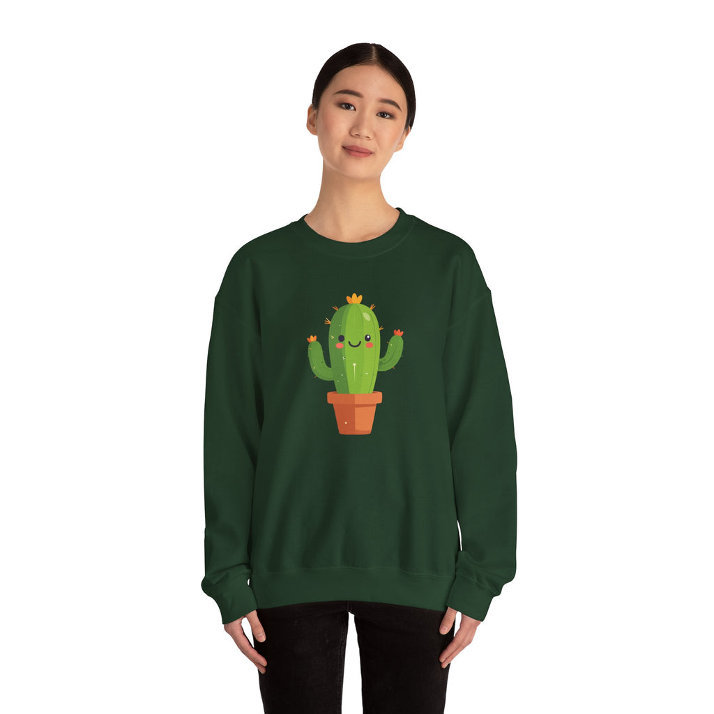 Cute Kawaii Cactus Crewneck Sweatshirt Smiling Potted Cactus Graphic