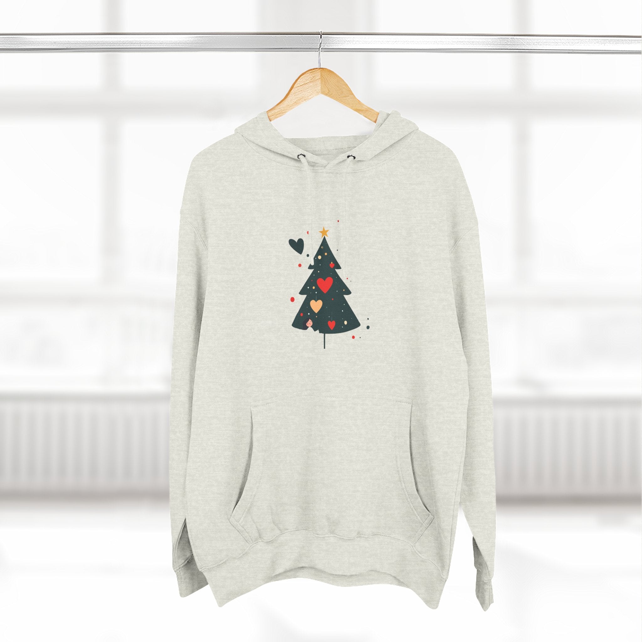 Christmas Tree Heart Hoodie – Cute Minimal Holiday Fleece Hoodie