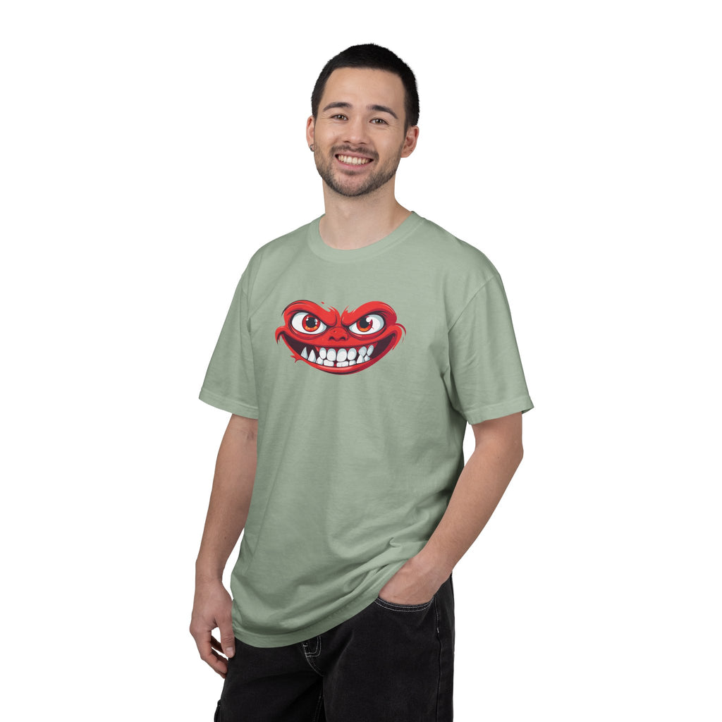 Angry Grin T-Shirt Red Mischievous Face Graphic Tee