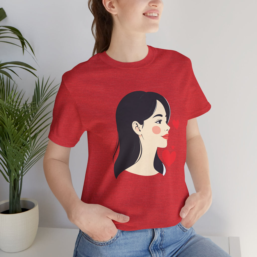 Women’s Portrait Tee with Heart Accents – Cute Kawaii Girl Graphic T-Shirt