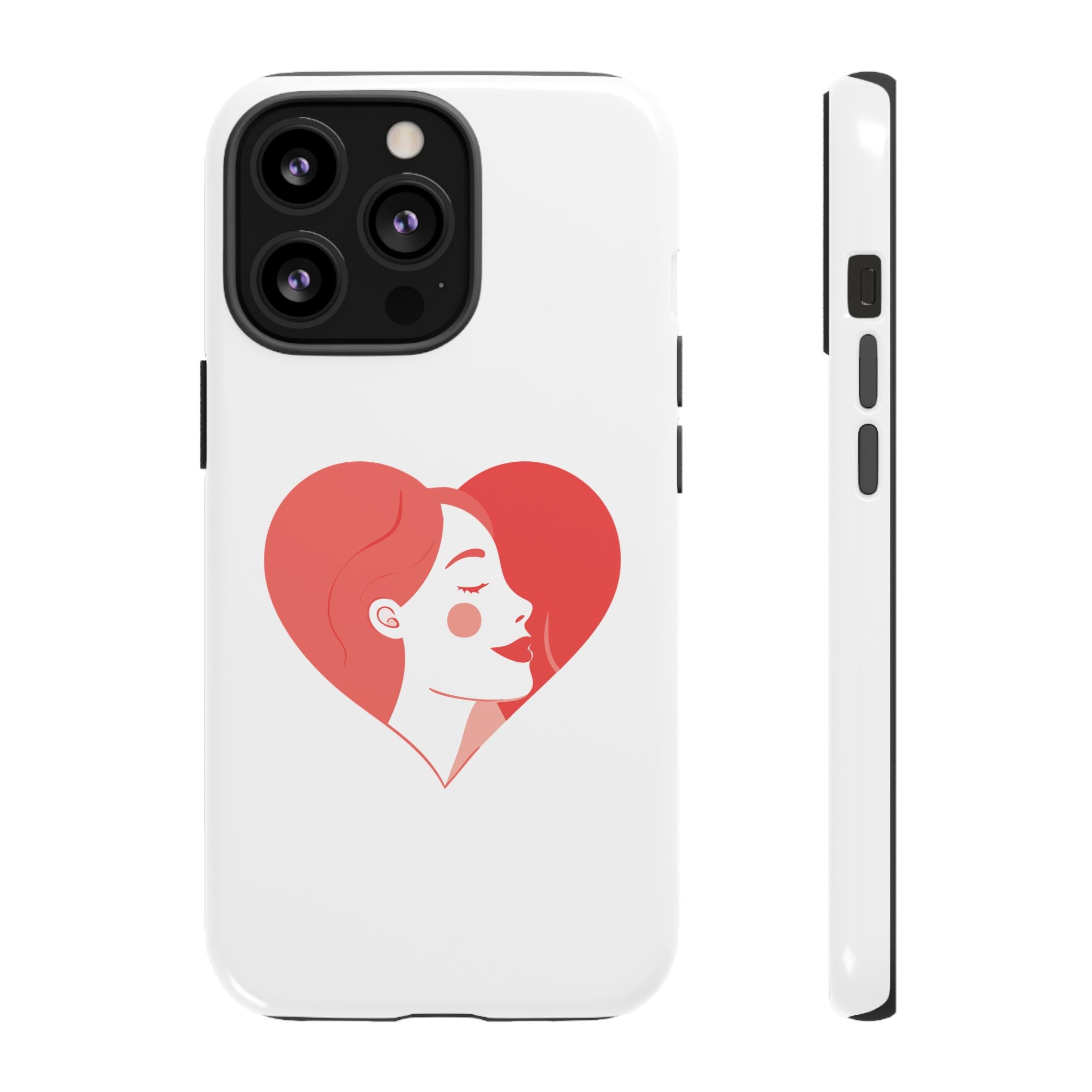 Phone Case — Minimal Heart Portrait Protective Tough Case (Pink Girly Love Design)