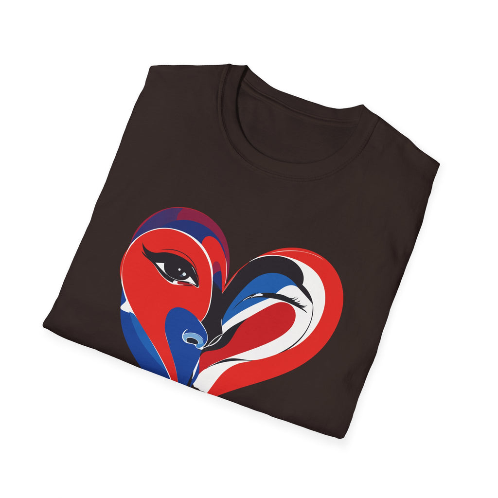 Heart Face Graphic T‑Shirt Red & Blue Abstract Love Design