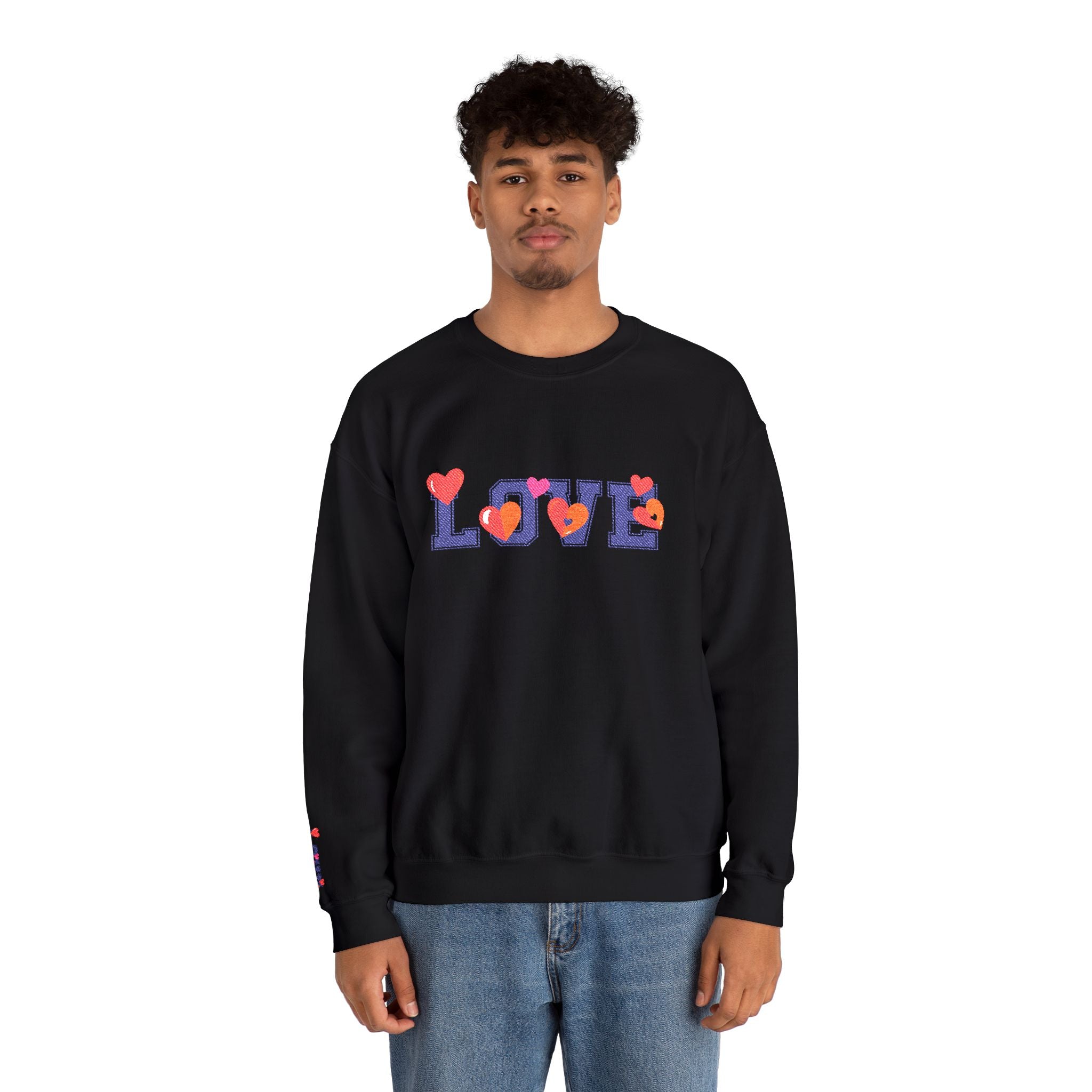 LOVE Floral Crewneck Sweatshirt Heart Pattern Cozy Pullover