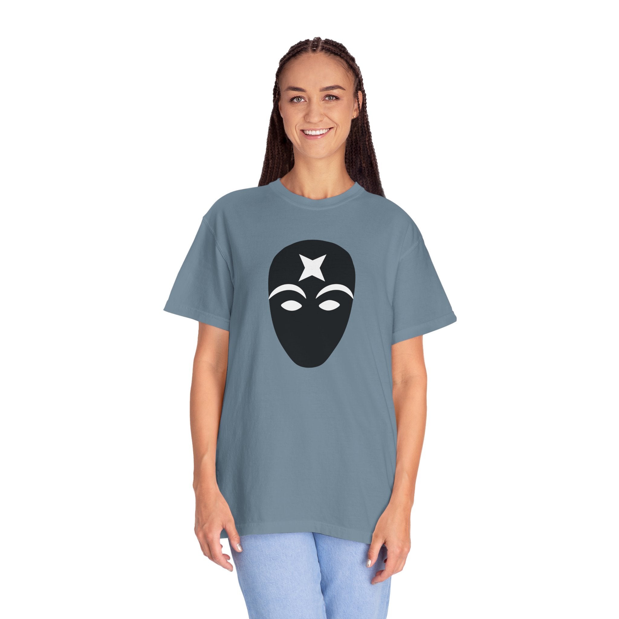 Masked Star Tee  Minimalist Black Mask Graphic T-Shirt