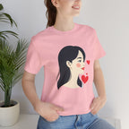 Women’s Portrait Tee with Heart Accents – Cute Kawaii Girl Graphic T-Shirt