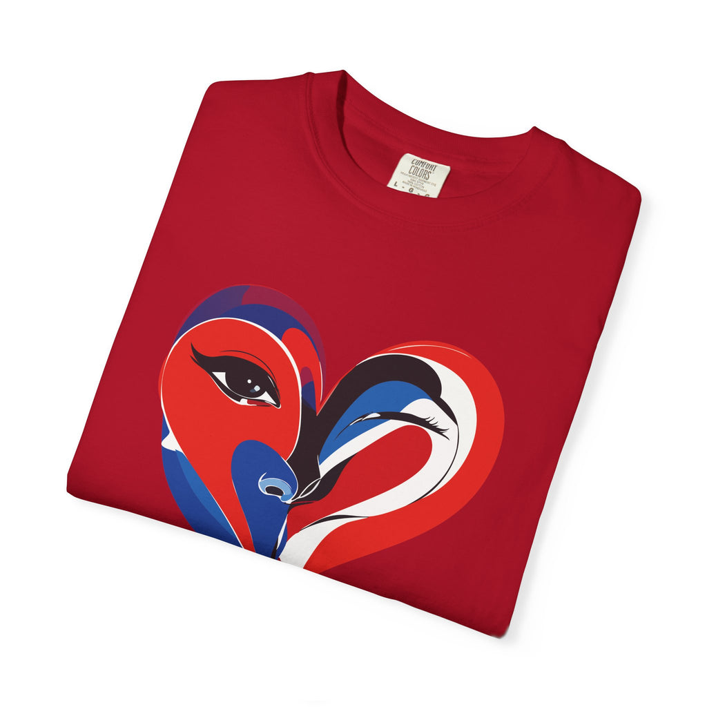 Heart Art Graphic Tee Red & Blue Woman Face Heart Design