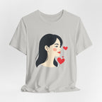 Women’s Portrait Tee with Heart Accents – Cute Kawaii Girl Graphic T-Shirt