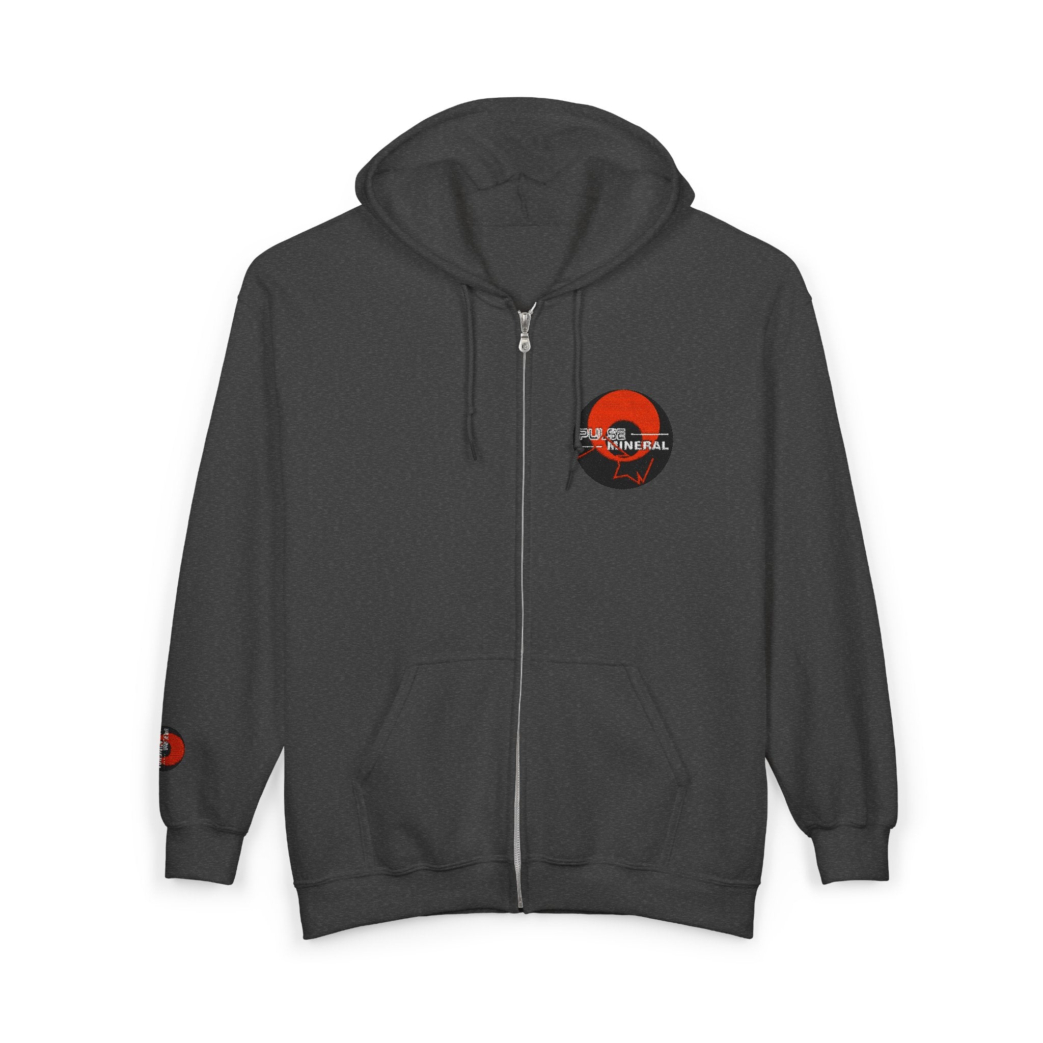 Full-Zip Hoodie - 'Red Sun Mineral' Distressed Logo Zip-Up