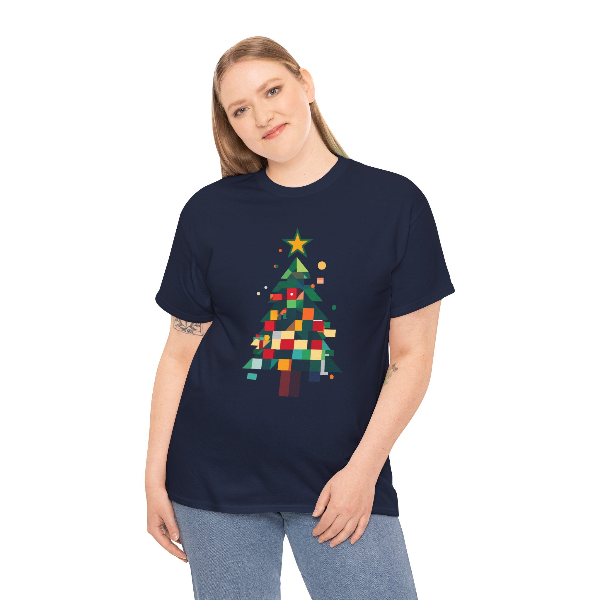 Christmas Tree Graphic Tee Modern Pixelated Holiday T-Shirt