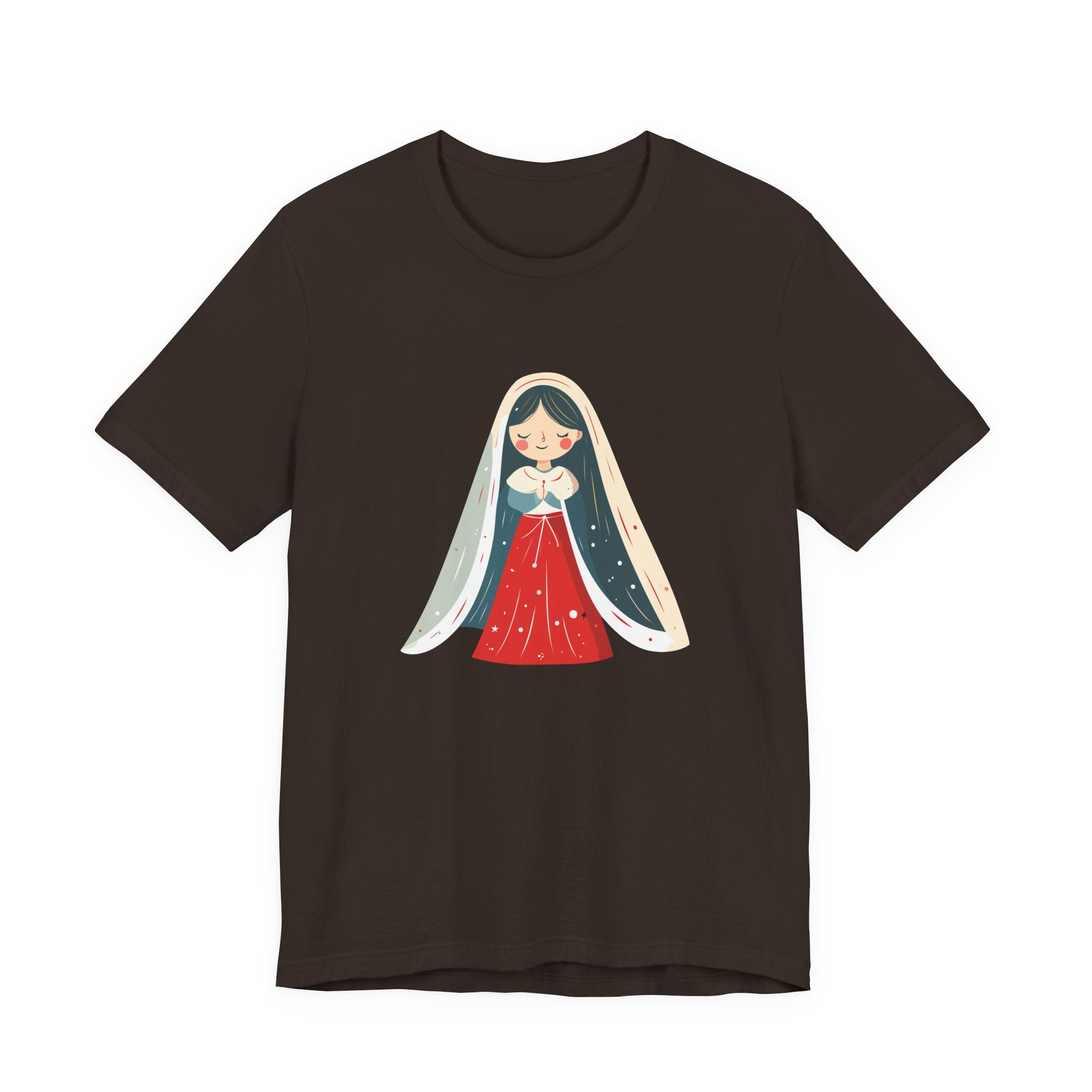 Virgin Mary Illustration Tee — Cute Nativity T-Shirt