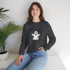 Halloween Ghost Crewneck Sweatshirt Cute Boo Ghost & Bats Cozy Pullover