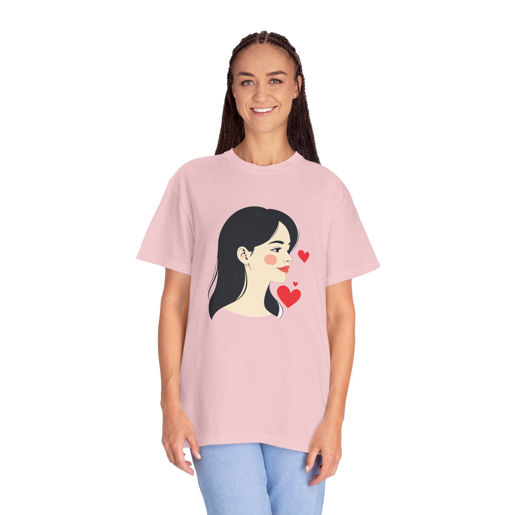 T-Shirt — Minimal Cute Girl Profile with Hearts Graphic