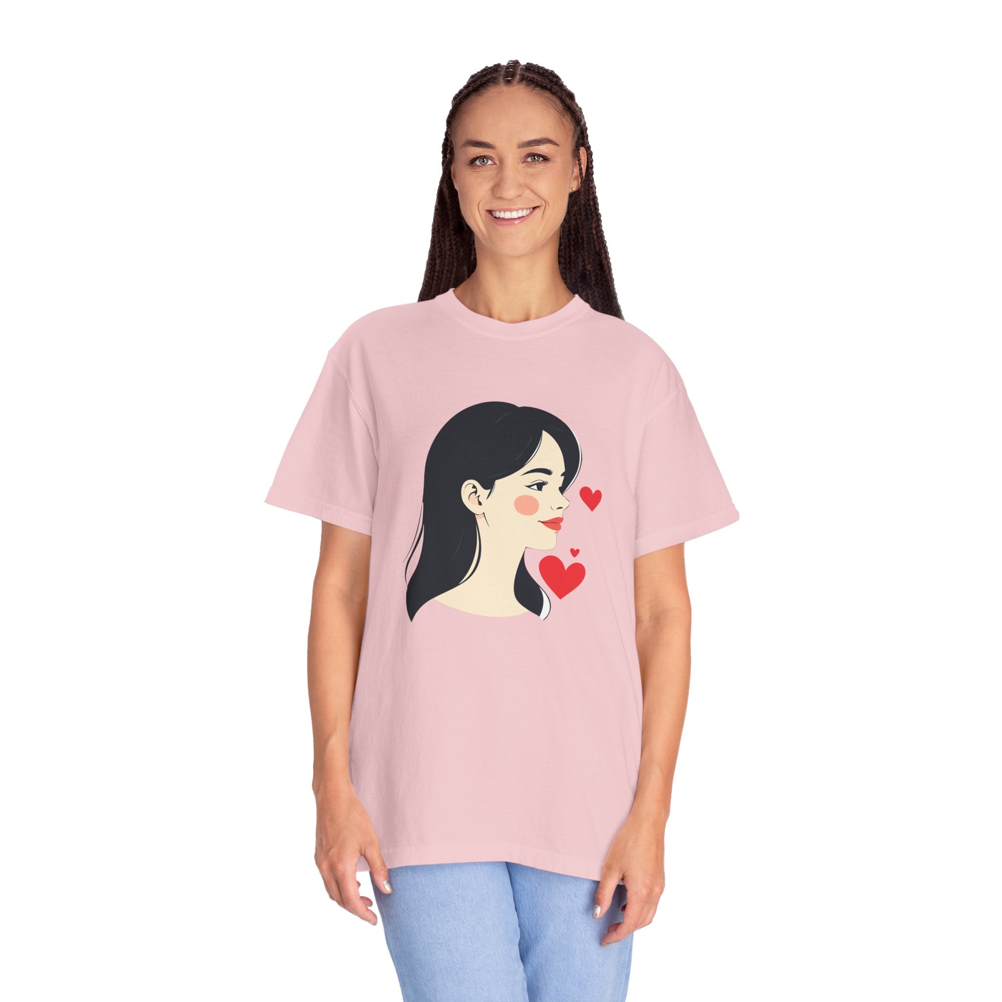 T-Shirt — Minimal Cute Girl Profile with Hearts Graphic