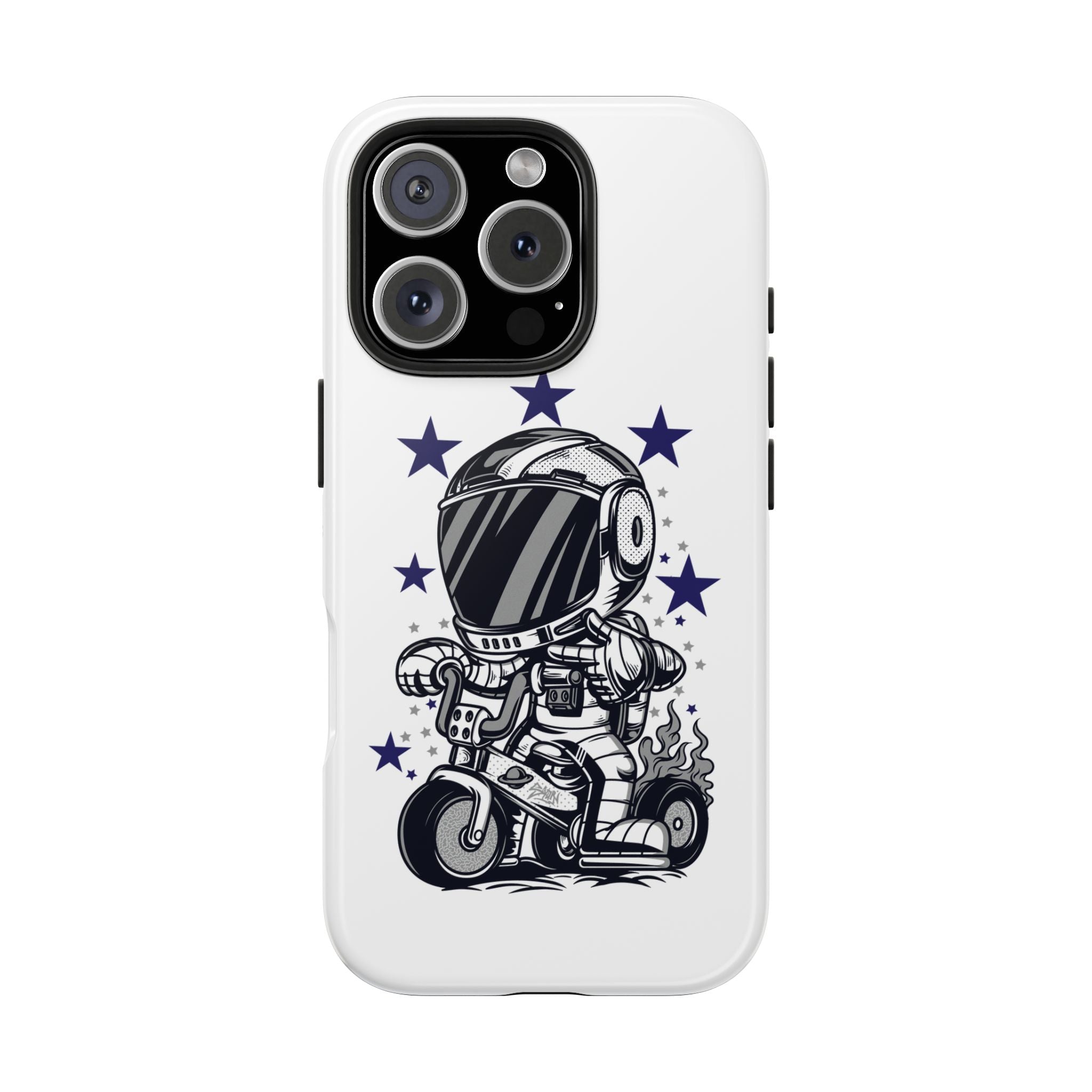 Astronaut Biker Tough Phone Case Retro Space Helmet Rider with Stars