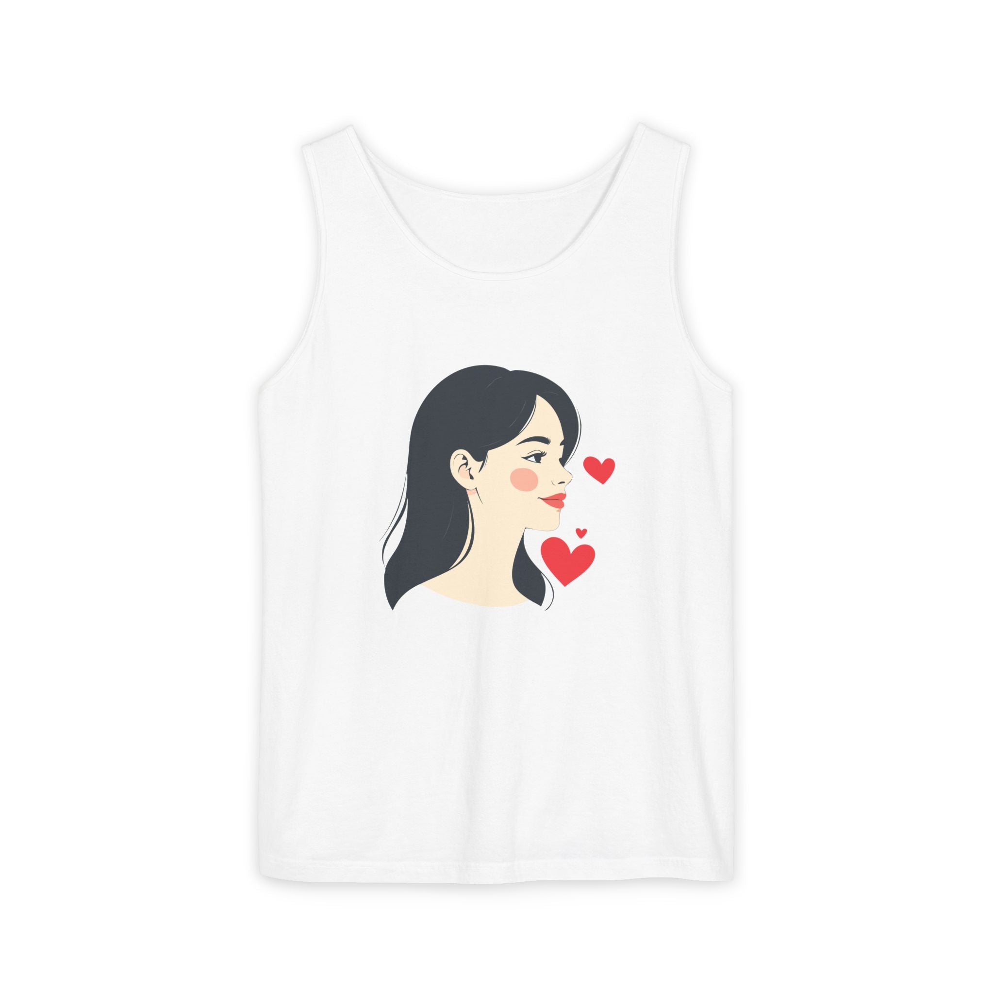 Kawaii Girl Portrait Tank Top Cute Heart Illustration Graphic Tank