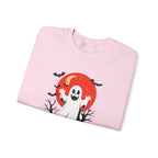 Crewneck Sweatshirt - Cute Ghost & Red Moon Halloween Design