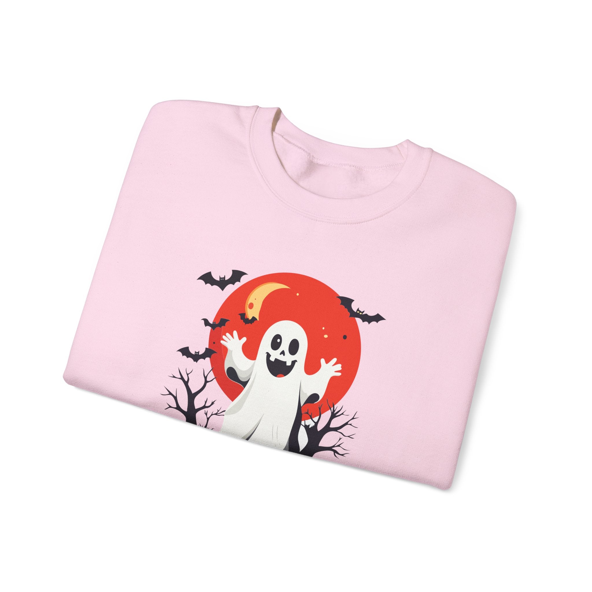 Crewneck Sweatshirt - Cute Ghost & Red Moon Halloween Design