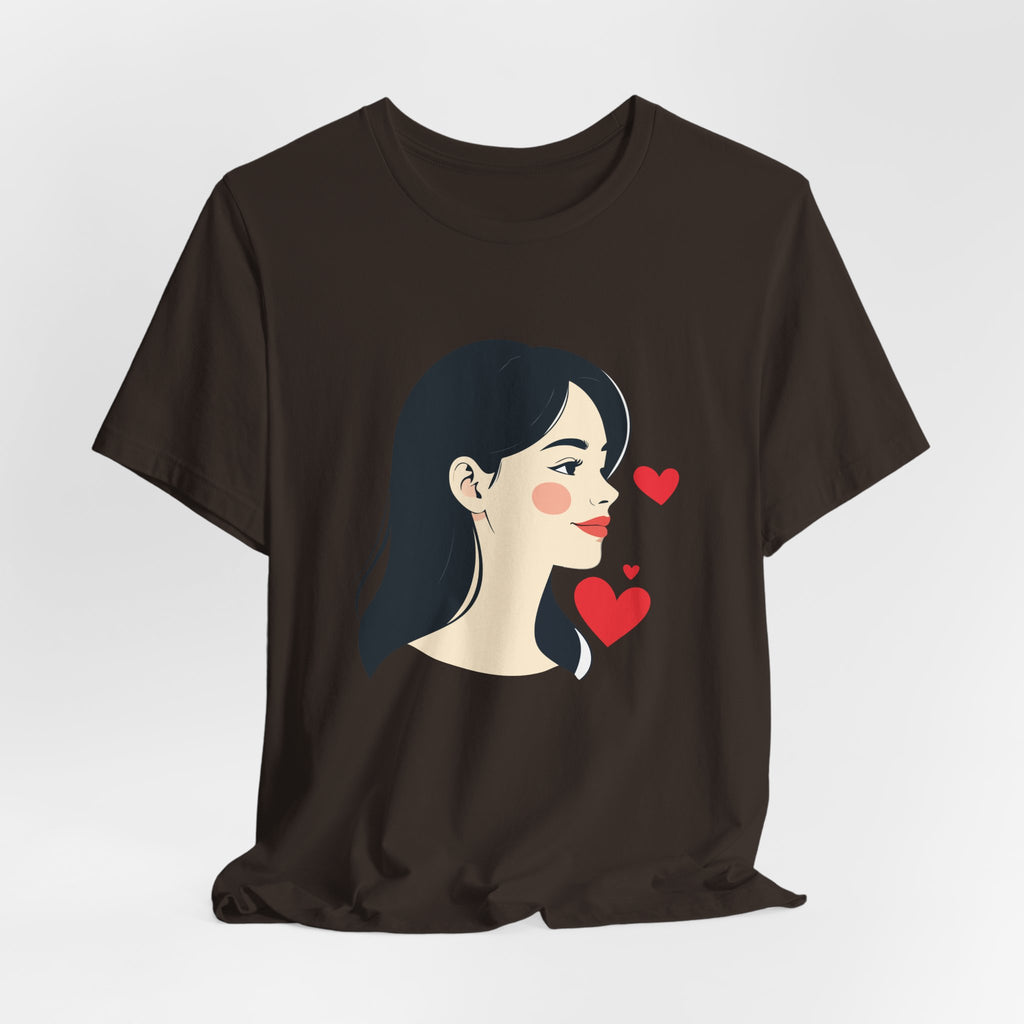 Women’s Portrait Tee with Heart Accents – Cute Kawaii Girl Graphic T-Shirt