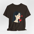 Women’s Portrait Tee with Heart Accents – Cute Kawaii Girl Graphic T-Shirt