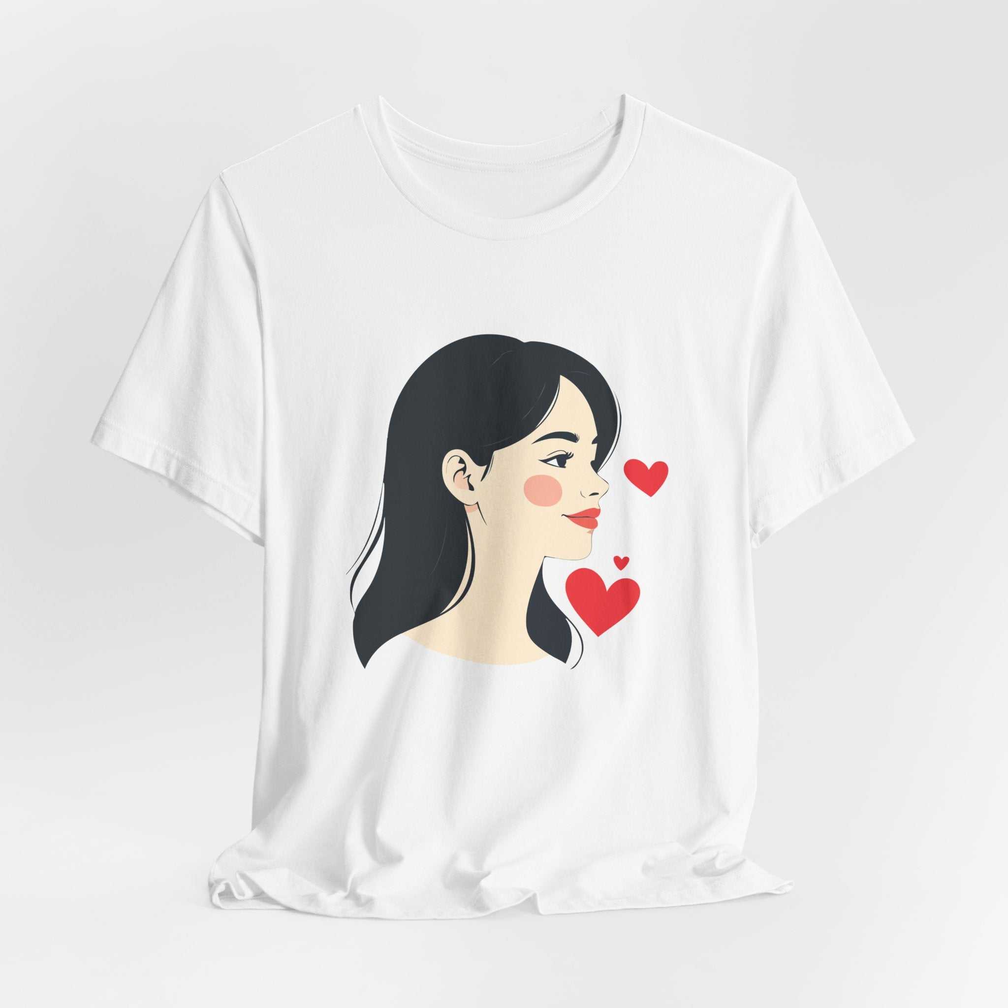Women’s Portrait Tee with Heart Accents – Cute Kawaii Girl Graphic T-Shirt