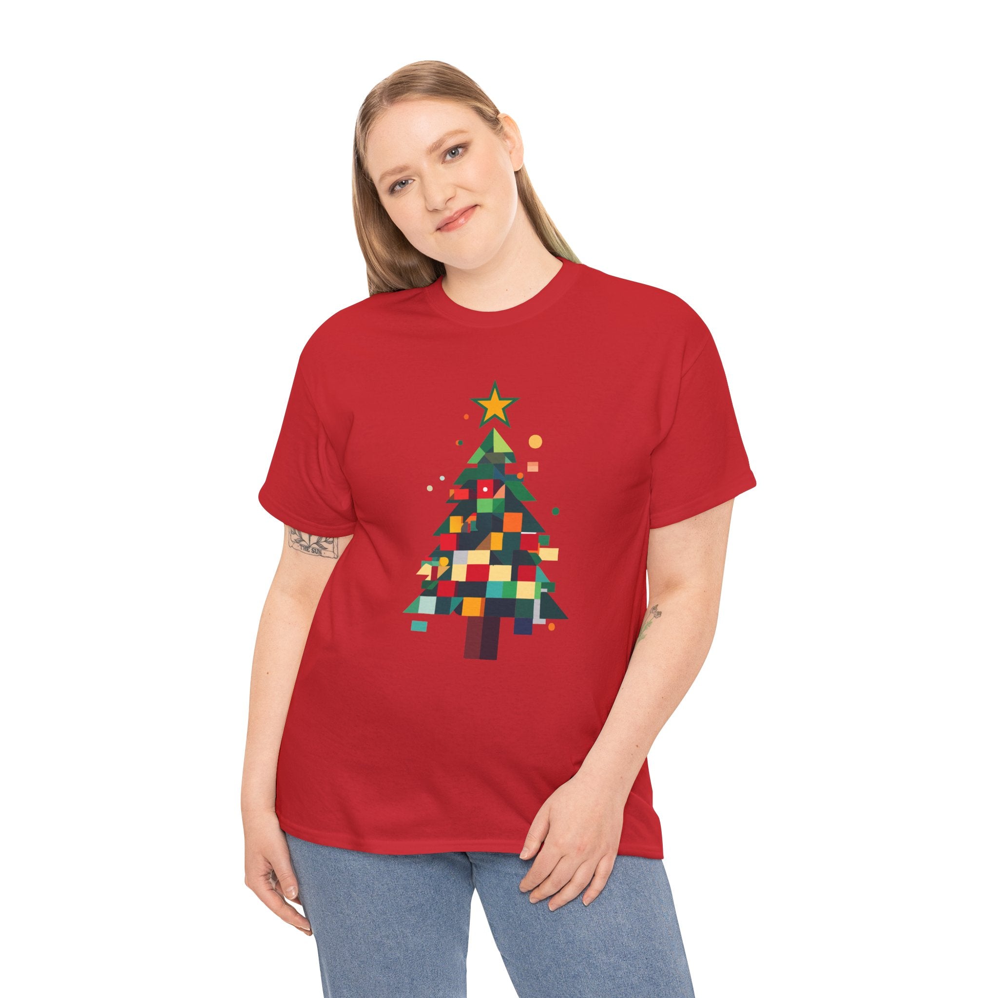 Christmas Tree Graphic Tee Modern Pixelated Holiday T-Shirt