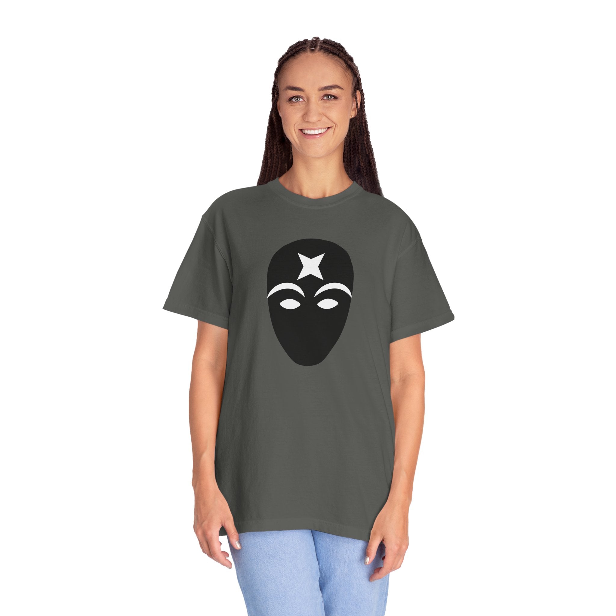 Masked Star Tee  Minimalist Black Mask Graphic T-Shirt