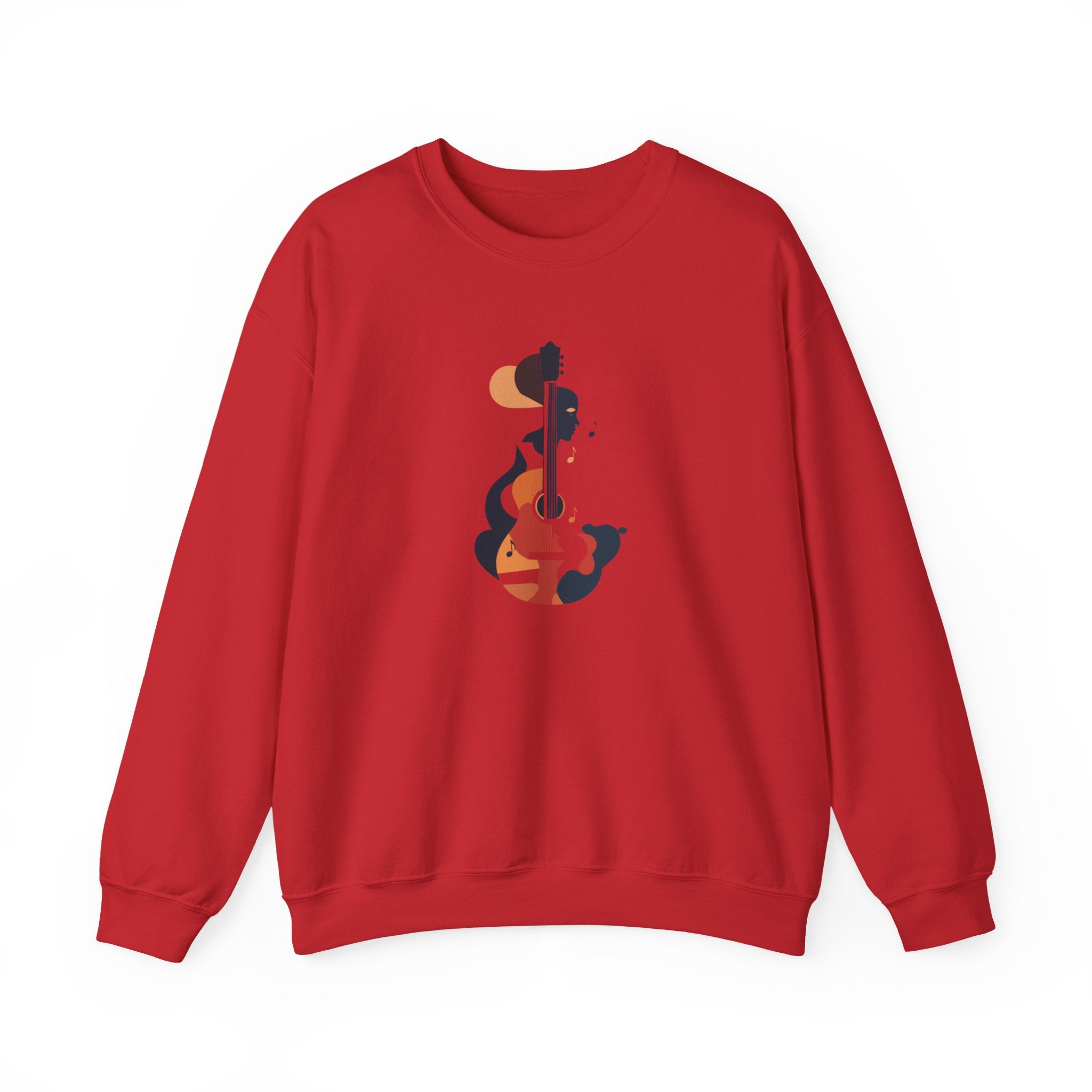 Guitar Silhouette Crewneck Sweatshirt Modern Abstract Guitar Design