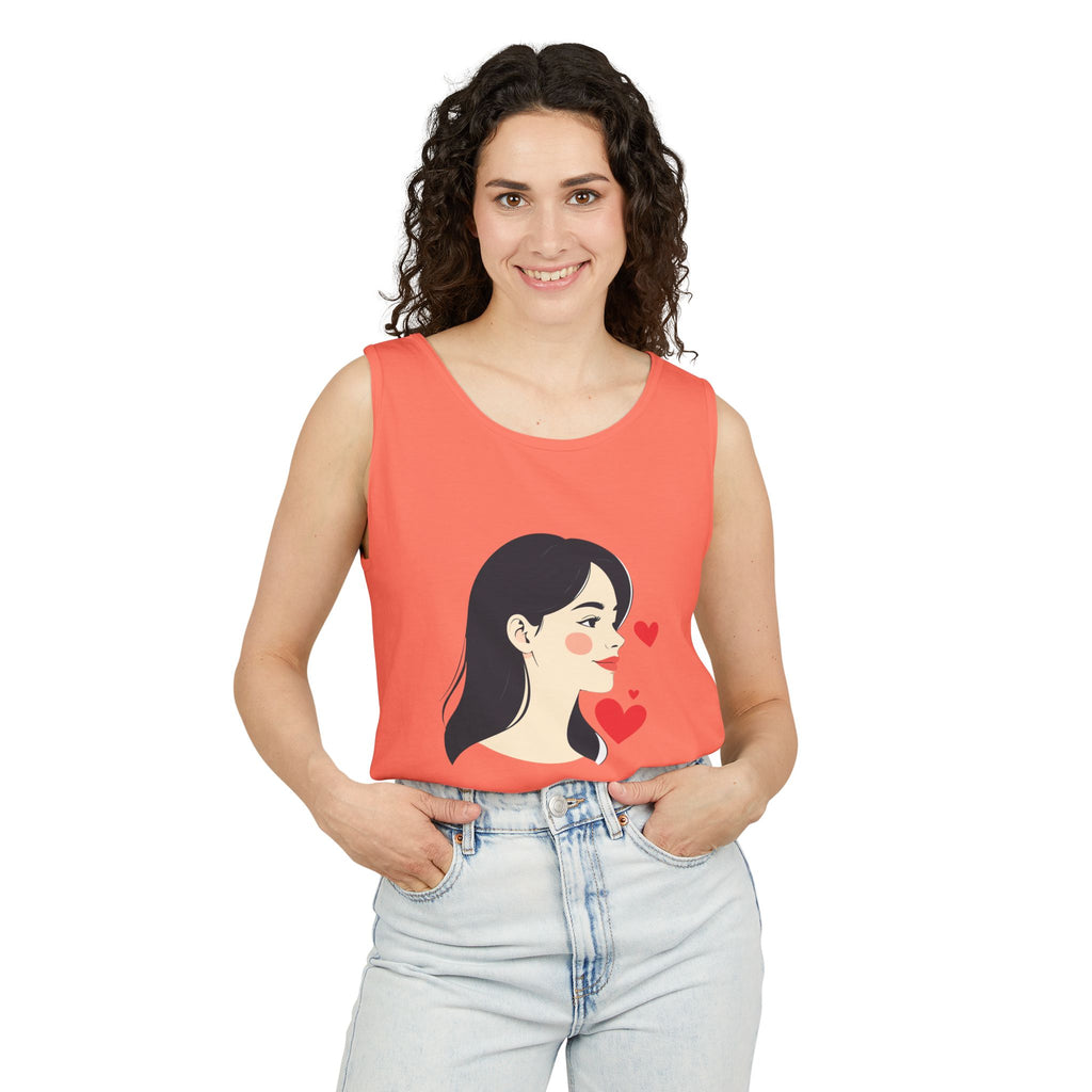 Kawaii Girl Portrait Tank Top Cute Heart Illustration Graphic Tank