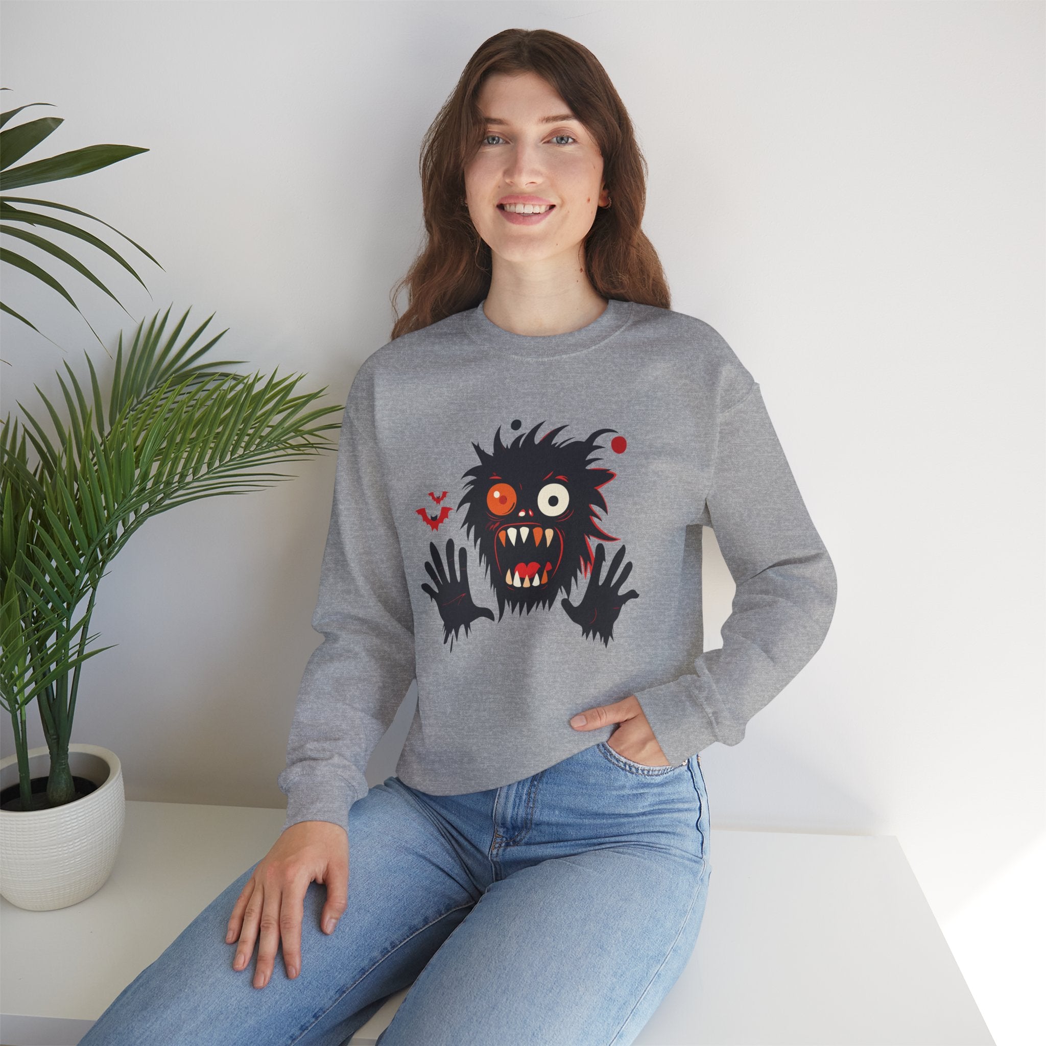 Halloween Monster Crewneck Sweatshirt Spooky Cute Monster Graphic