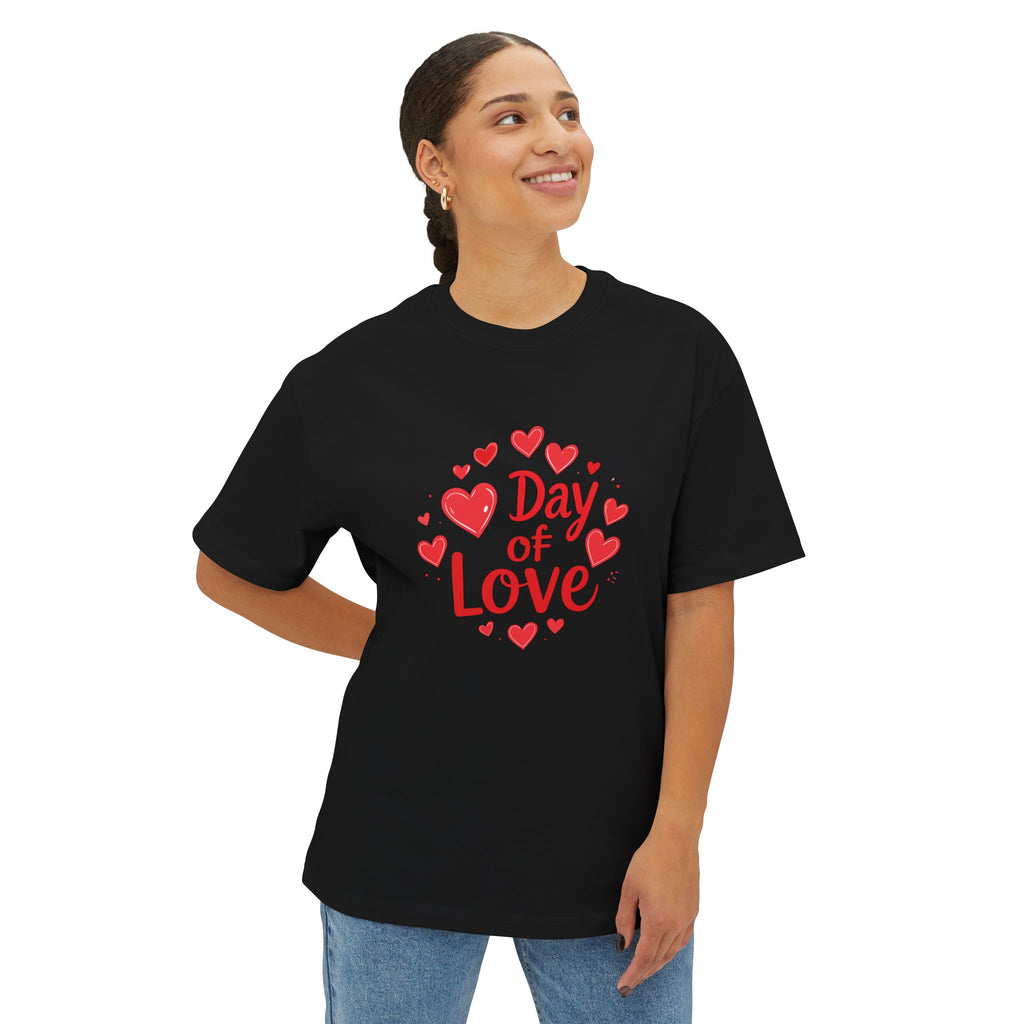 Day of Love Oversized Tee — Valentine’s Heart Graphic T‑Shirt