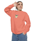 Embroidered Yellow Blue Owl Sweatshirt Small Chest Graphic Crewneck