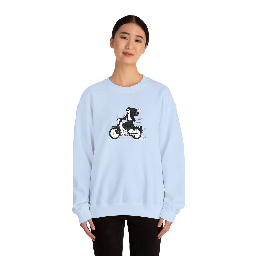Embroidered Girl Motorcycle Rider Graphic Crewneck Sweatshirt