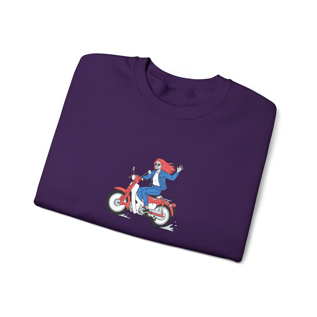 Biker Girl Retro Motorcycle Crewneck Sweatshirt
