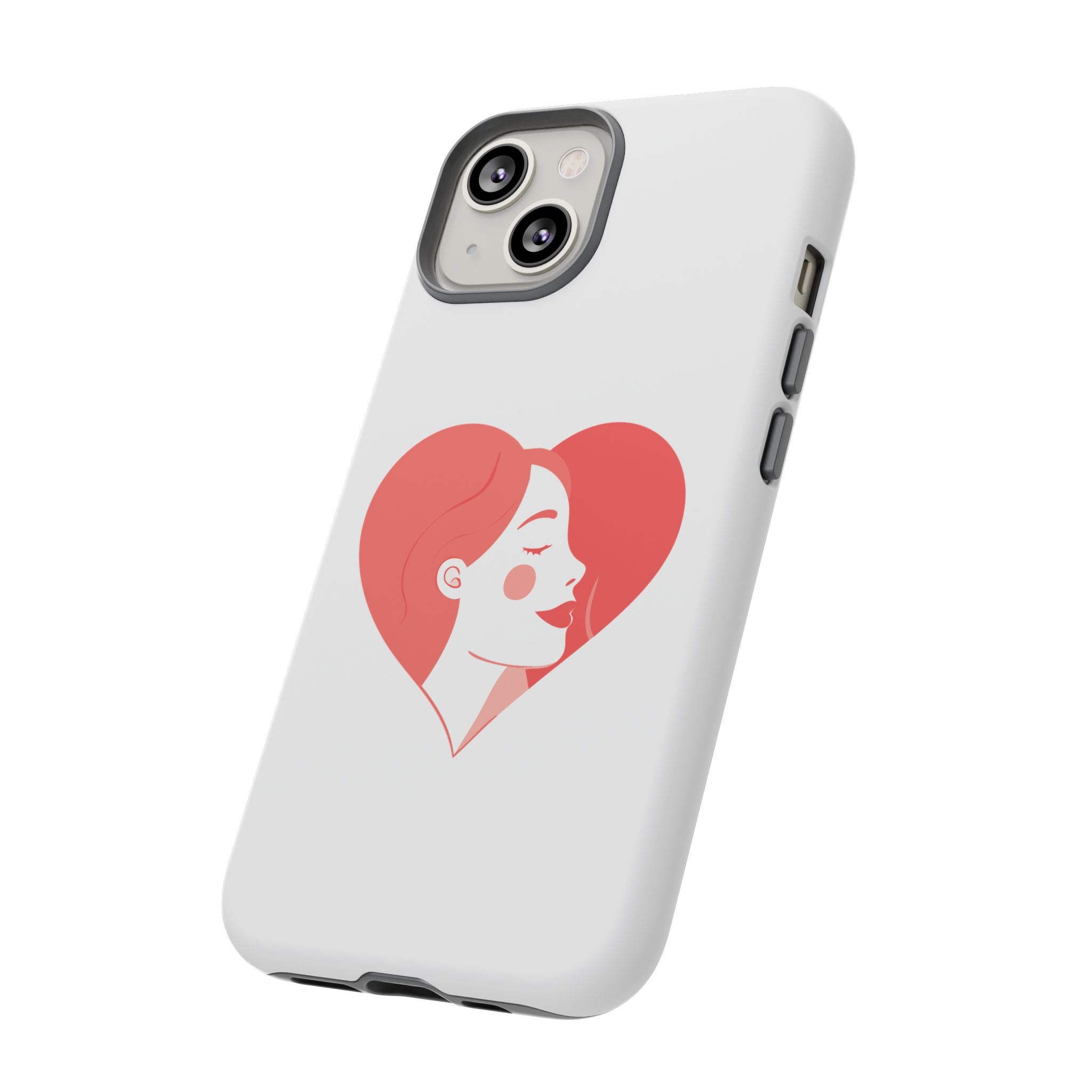 Phone Case — Minimal Heart Portrait Protective Tough Case (Pink Girly Love Design)