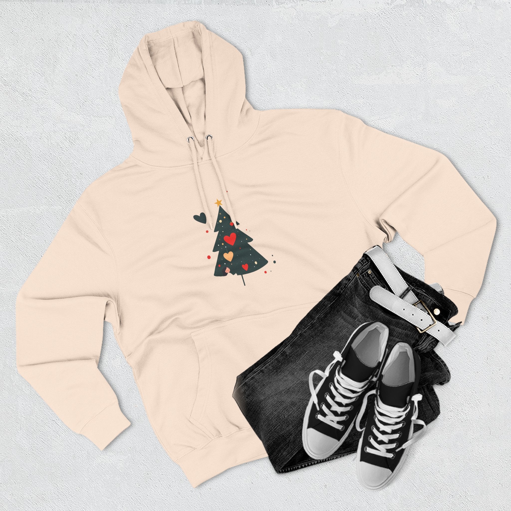 Christmas Tree Heart Hoodie – Cute Minimal Holiday Fleece Hoodie