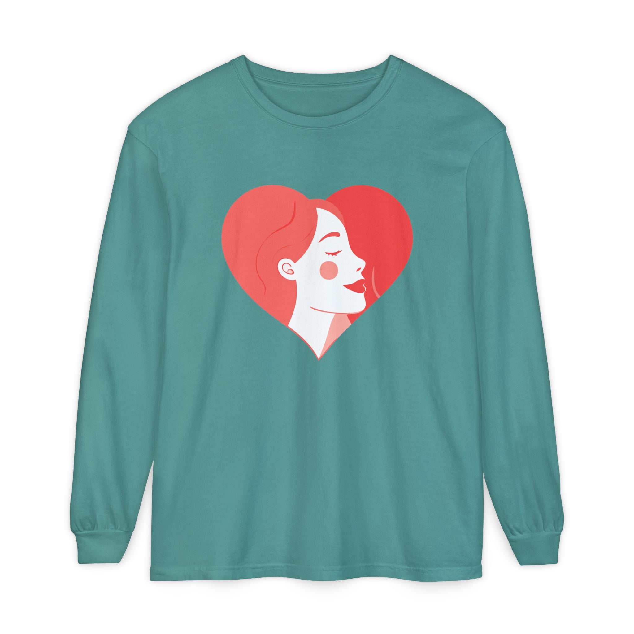 Heart Portrait Long Sleeve Tee — Romantic Red Lady Graphic