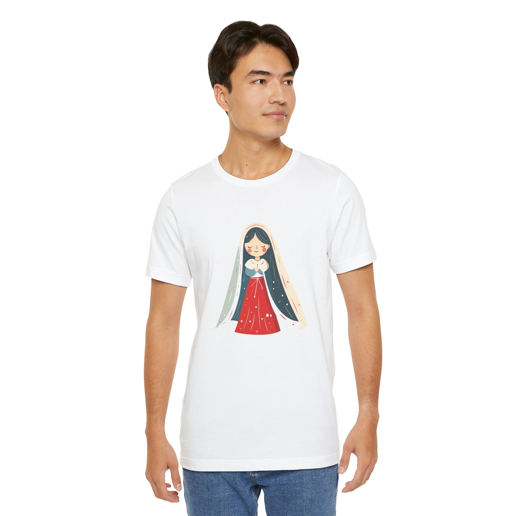 Virgin Mary Illustration Tee — Cute Nativity T-Shirt