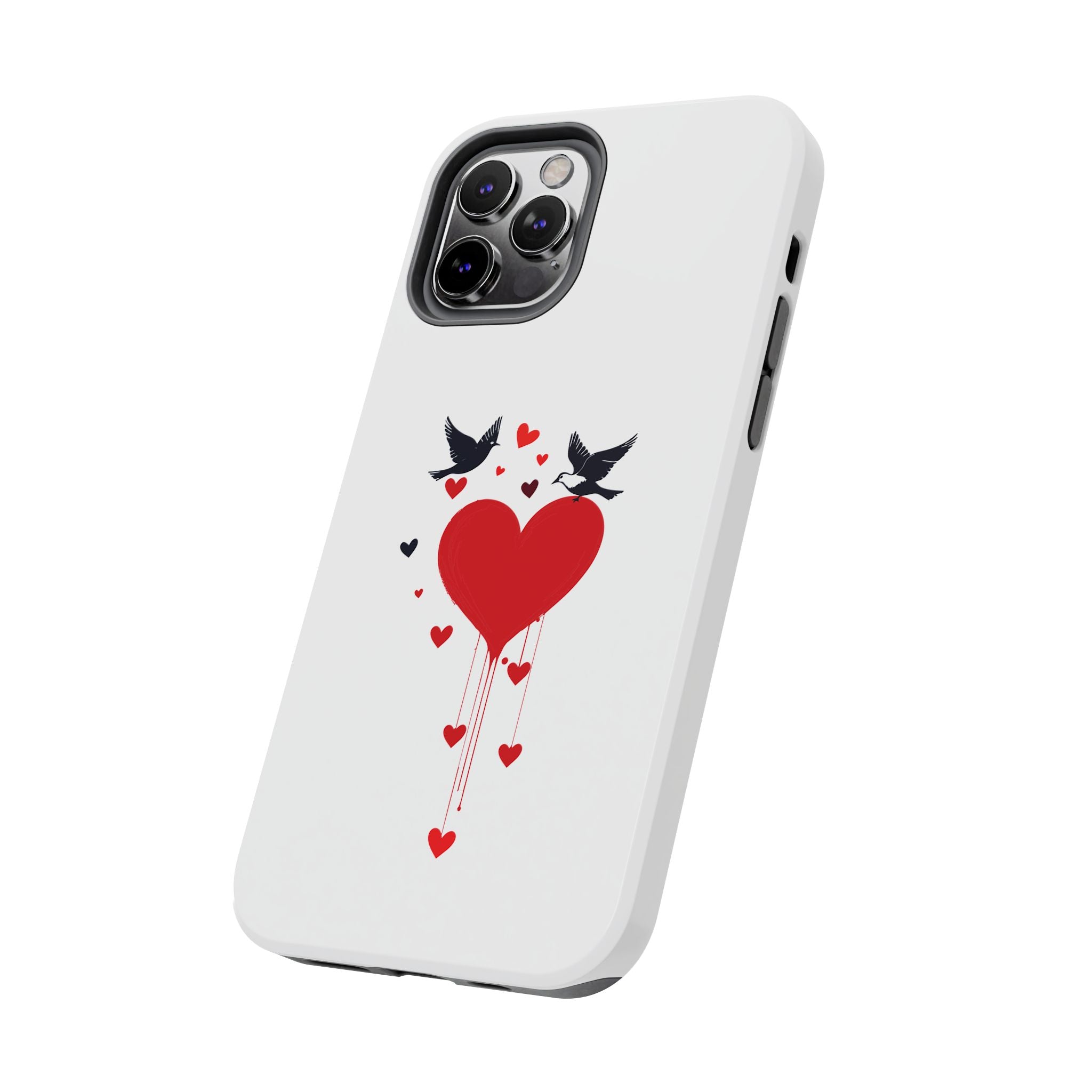 Tough Phone Case Red Dripping Heart with Doves Valentine's Protection