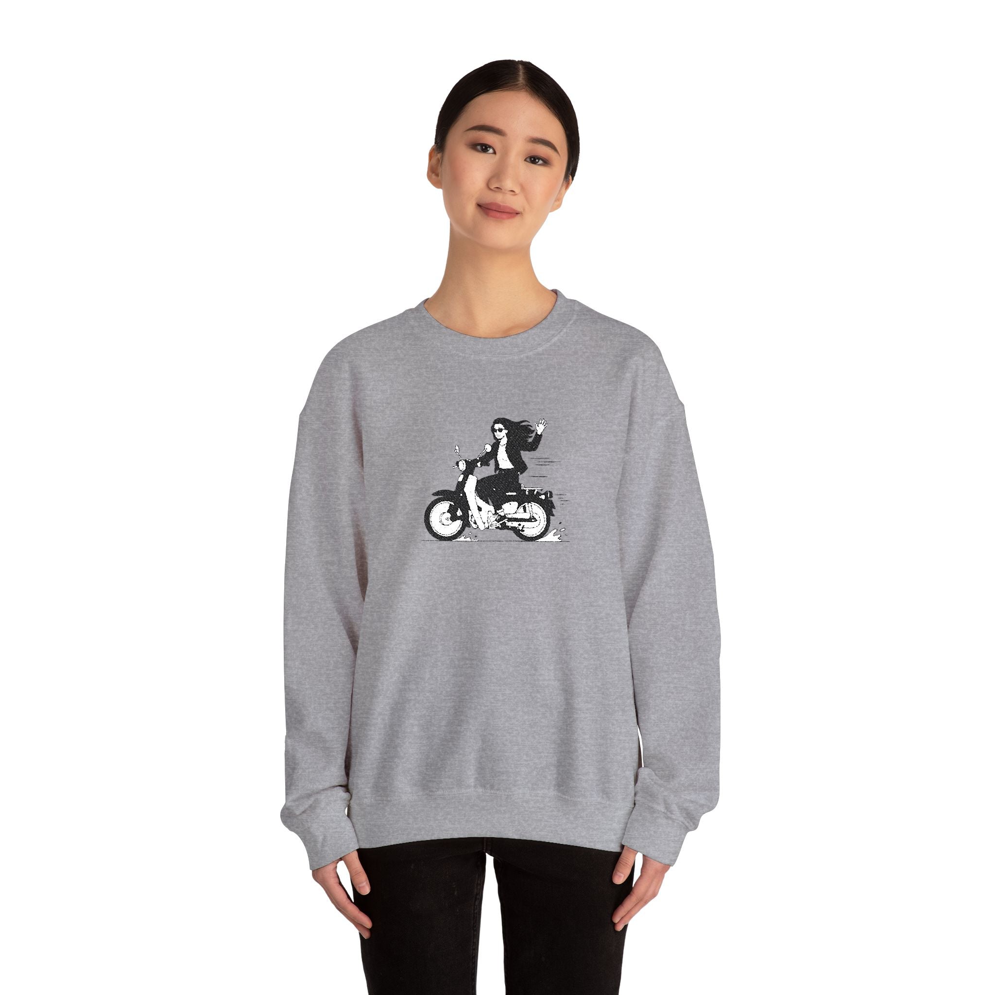 Embroidered Girl Motorcycle Rider Graphic Crewneck Sweatshirt